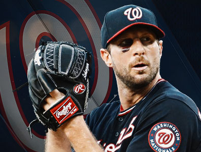 O arremessador do Washington Nationals, Max Scherzer, atinge a marca de 200 strikeouts pela oitava temporada consecutiva na MLB (28/08/2019)