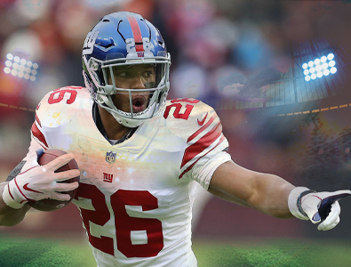 O running back do New York Giants, Saquon Barkley, está fora da temporada devido a uma ruptura do ligamento cruzado anterior.