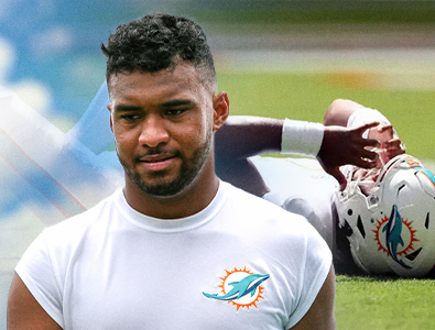 O quarterback do Miami Dolphins, Tua Tagovailoa, deixa o jogo com lesões na cabeça e no pescoço.