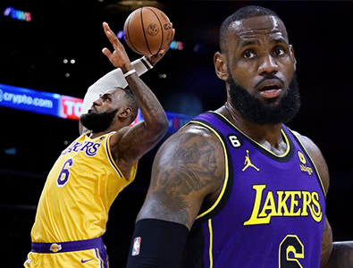LeBron James, ala/ala-pivô do Los Angeles Lakers, estabelece novo recorde de pontuação na carreira na NBA.