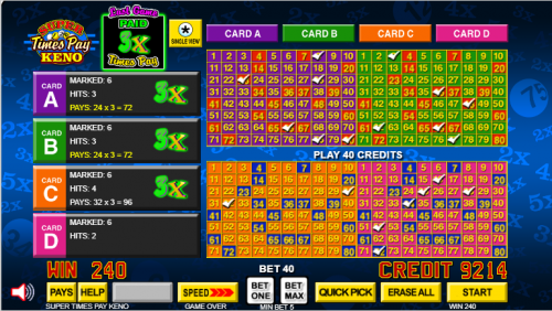 Exemplo de pagamento Super Times no Keno